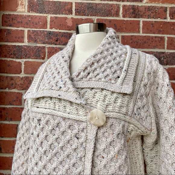 Inis Crafts Made in Ireland 100% Merino Wool Knit Cardigan Sweater Large Button - Picture 2 of 14